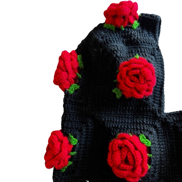 NEW Crochet Red Rose Floral Hand-Knit Soft Warm Winter Hat Balaclava - Picture 7 of 9